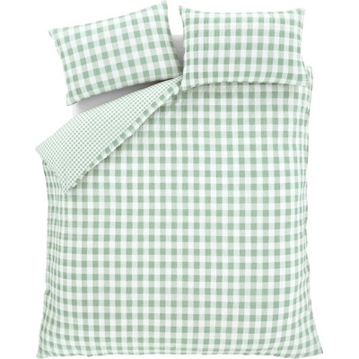 Catherine Lansfield Зелено двойно удължено крепово спално бельо 230x220 cm Seersucker Gingham Check - Catherine Lansfield (BD/56079/W/KQS/GR)