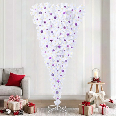 vidaXL С изкуствено коледно дърво с поставка Бяло 240 cm PVC и стомана (3426746)