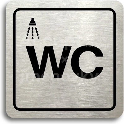ACCEPT Piktogram sprcha, WC - stříbrná tabulka - černý tisk