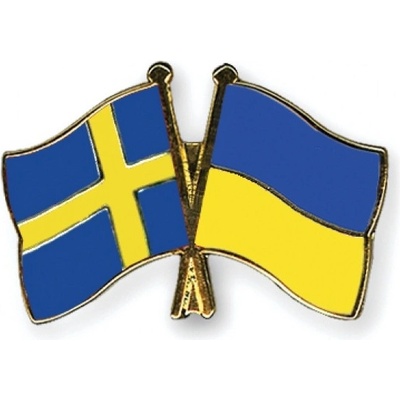 Odznak (pins) 22mm vlajka Švédsko + Ukrajina - barevný