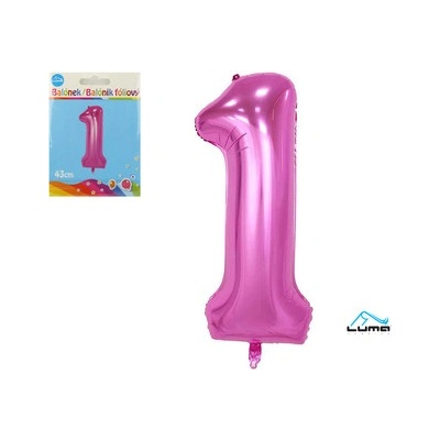 Balónek foliový č. 1 RŮŽOVÝ 43cm LUMA