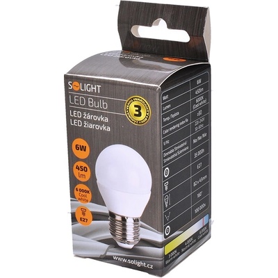 Solight LED žiarovka , miniglobe, 6W, E27, 6000K, 450lm