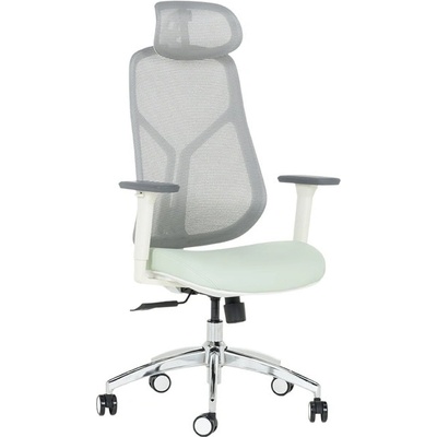 Bittel Работен стол Carmen 7901 W, до 130кг. макс тегло, eко кожа/мрежа, ергономичен, хромирана база, мултиблок механизъм, регулируем люлеещ механизъм, газов амортисьор, сиво-зелен (bt-3520182)