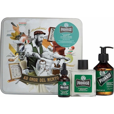 Proraso Eucalyptus Beard Wash šampon na vousy 200 ml + balzám na vousy 100 ml + olej na vousy 30 ml + plechová dóza dárková sada