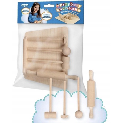 Teddies kuchyňské nádobí prkénko váleček palička dřevo 23cm v sáčku