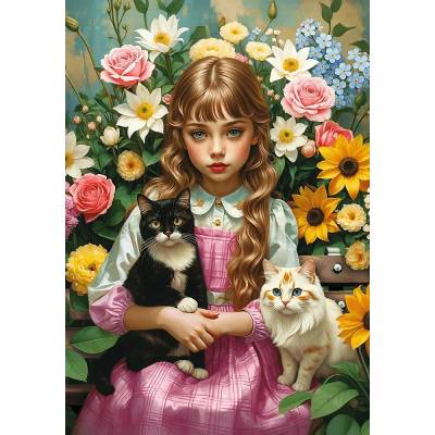 Trefl - Puzzle Little girl with cats - 1 000 piese
