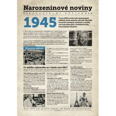Narozeninové noviny 1945 s vlastním textem a fotografií S textem