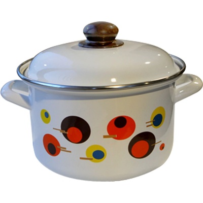 24 см (6, 3 л. ) емайлирана тенджера с метален капак разцветка Кръгчета
