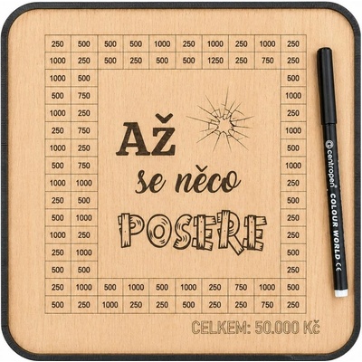 Mdeco Dřevěná pokladnička škrtací + fixa - Až se něco posere - 20x20cm