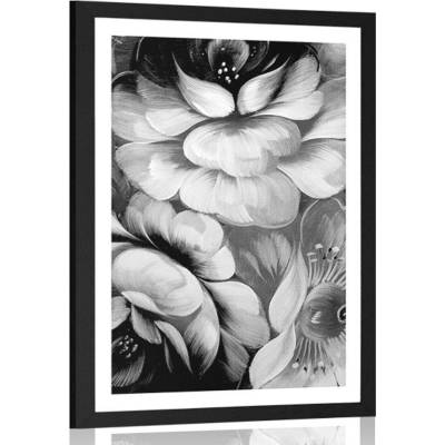 Plakát s paspartou impresionistický svět květin v černobílém provedení - 40x60 black