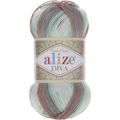 Alize příze Diva batik 5550 Mentol, tmavě šedá, lososová