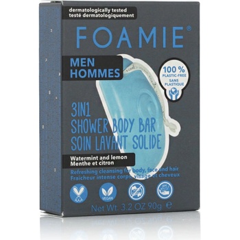 Foamie 3in1 Shower Body Bar For Men Seas The Day tuhá péče 3v1 s aktivním uhlím 90 g