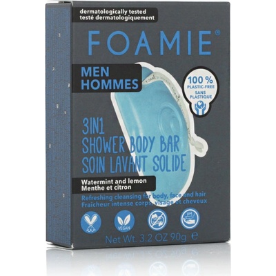 Foamie 3in1 Shower Body Bar For Men Seas The Day tuhá péče 3v1 s aktivním uhlím 90 g