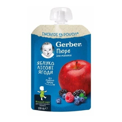 Gerber Пауч за бебета с ябълки и горски плодове 6м+ 150г