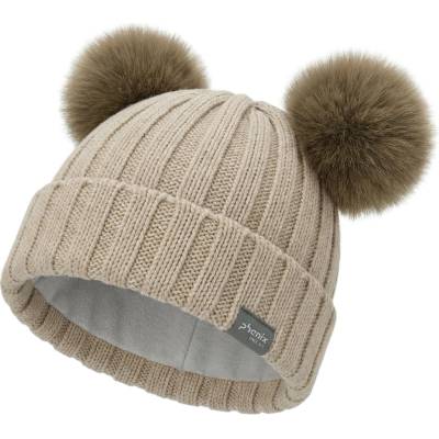 Dětská pletená čepice Phenix Double Pompon Sand Beige