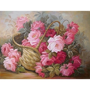  Диамантен Гоблен "Кошница с Рози" - 40 x 50 см, Кръгли мъниста