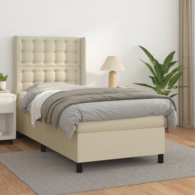 vidaXL Box spring postel s matrací krémová umělá kůže