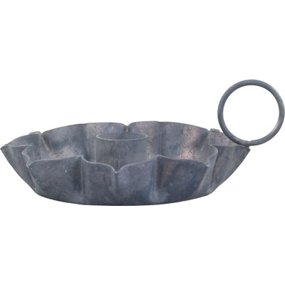 Zinkový antik kovový svícen na úzkou svíčku s ouškem Flower - 12*11*5 cm - Chic Antique