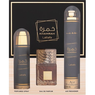 Lattafa Khamrah EDP unisex 100 ml + deospray 200 ml + bytová vôňa 300 ml darčeková sada
