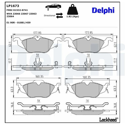 Sada brzdových destiček, kotoučová brzda DELPHI LP1673
