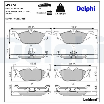Sada brzdových destiček, kotoučová brzda DELPHI LP1673