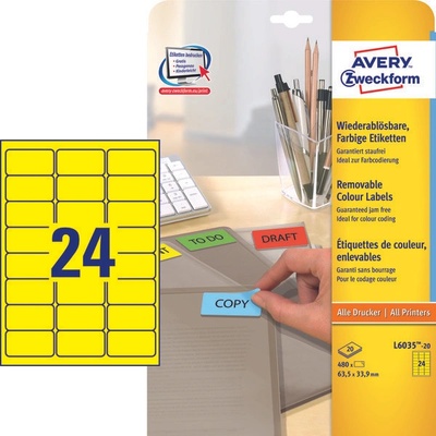 Avery Zweckform Mini etikety 20 listů žluté 63,5 x 33,9 mm L6035-20