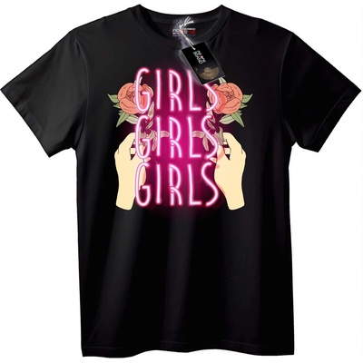 NOONEBRAND Неонови GIRLS GIRLS GIRLS Тениска - L, White