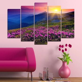 Vivid Home Картини пана Vivid Home от 5 части, Цветя, Канава, 110x65 см, Стандартна форма №0152