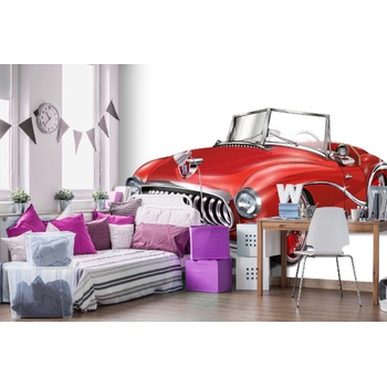 DIMEX ART Самозалепваща се флизелинова фототапета ретро червена кола 375 x 250 см