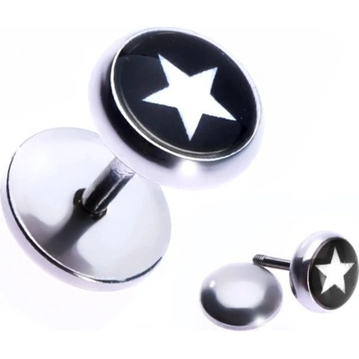 Šperky eshop nepravý ocelový piercing do ucha s hvězdou v černém kruhu AA39.09