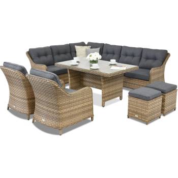 Garden Point Градинска мебел Toledo Comida 7 от полиратан с 2 пуфове за капучино Garden Point (GAP323-COM7PU)