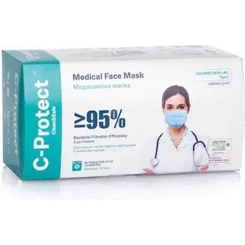 Image 1 of C-Protect Медицинска маска C-Protect, трипластова, с ластик, 50бр. , светлосин