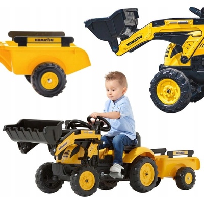 Falk Traktor šlapací Komatsu žlutý s přední lžící a valníkem
