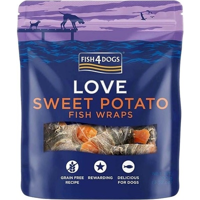 FISH4DOGS Maškrty pre psov rybie závitky s batátmi 100 g