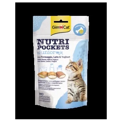 GimCat Nutri Pockets Junior Mix Хрупкави джобчета със сирене, мляко и йогурт + калций, 60gr