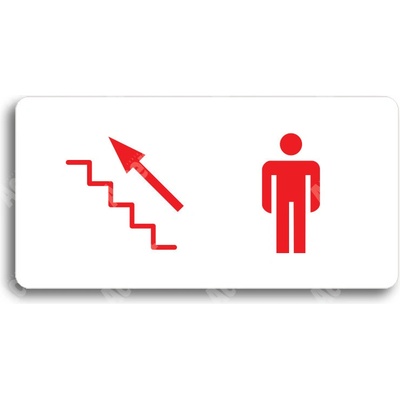 ACCEPT Piktogram WC MUŽI VLEVO NAHORU - bílá tabulka - barevný tisk bez rámečku
