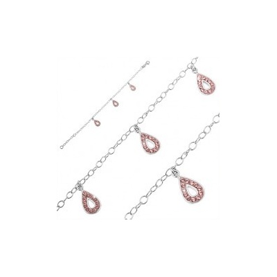 Šperky eshop náramok zo striebra tri slzičkové prívesky ružové zirkóny U5.16