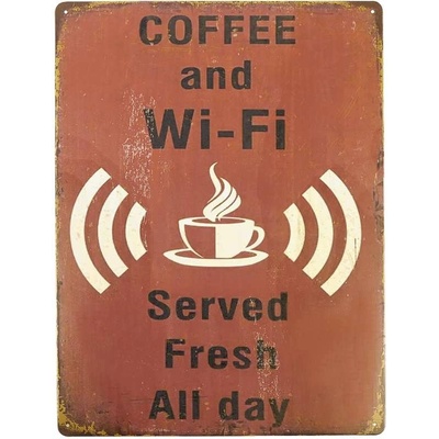 Plechová retro tabuľa Coffee and WiFi 30x40cm