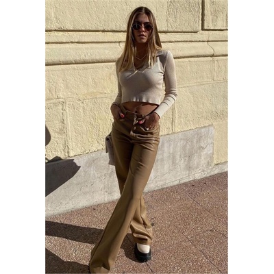 Madmext Дамски кожен панталон mg1316 - Тъмнобежов #324697 (324697_Бежов)