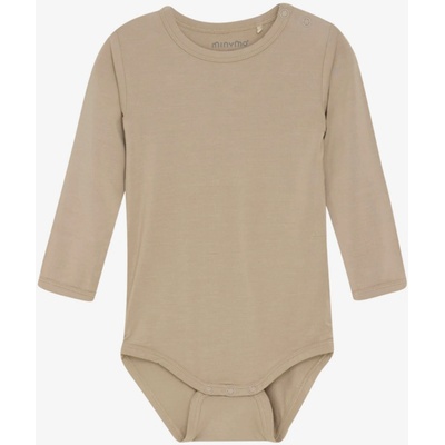 Detské body s dlhým rukávom v bambusovo hnedej farbe Simply Taupe MINYMO