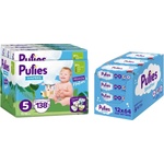 pufies Бебешки пелени Pufies Sensitive - Размер 5, 11-16 kg, 138 броя + мокри кърпи Pufies Clean Care, 12 х 64 броя (3800024036019+13800024027540) - baby