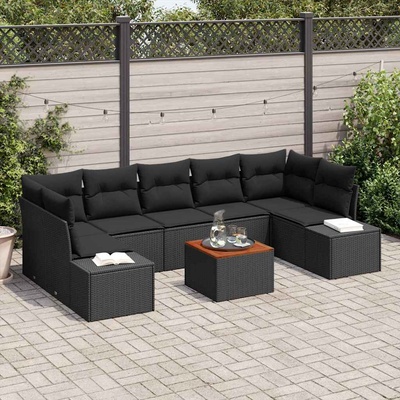 vidaXL Градински Софа Комплект с възглавница 8 pcs Черно полиратан (3347926)