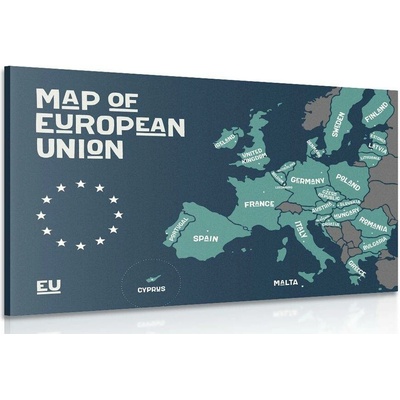 Obraz naučná mapa s názvy zemí evropské unie - 60x40