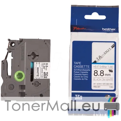 Brother Термо-шлаух лента Brother HSE-221, 8.8mm, Black on White Heat Shrink Tube