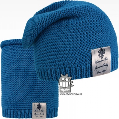 Dráče čepice pletená a nákrčník colors set vzor 17 modrá