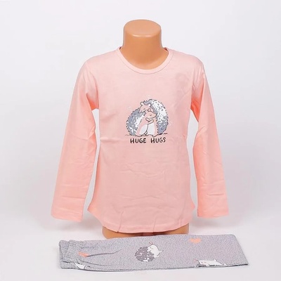 Детска пижама в цвят праскова и сиво с таралежи