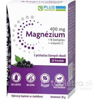 Plus Lekáreň Magnézium 400 mg + B komplex + vitamín C čierne ríbezle 20 vreciek