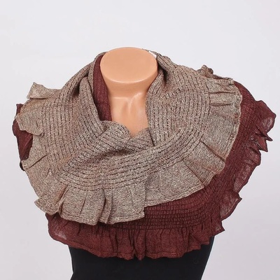 Кръгъл шал в кафяво и бежово с къдрички