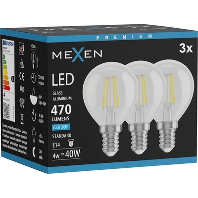Mexen Vintis 3x LED филамент крушка E14, G45, 4W, Студена - 6500K, 470 lm, чиста - L156-E14-0465-00x03 (L156-E14-0465-00x03)