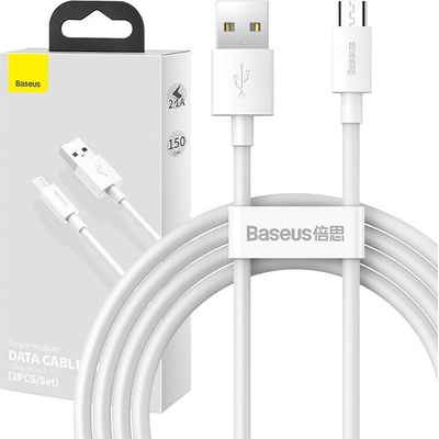 Baseus 025440 Simple Wisdom micro USB na USB, 2.1A, 1.5m, bílý 2ks
